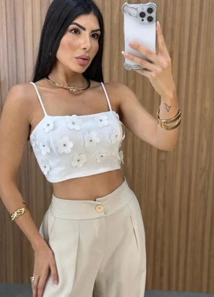 Cropped Malu Flower - Branco