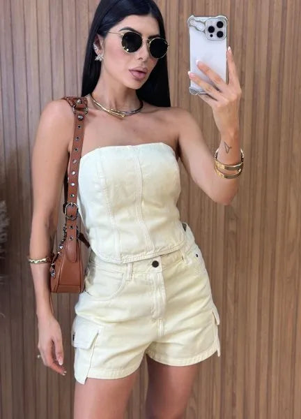 Short Jeans Cargo Alcance - Amarelo