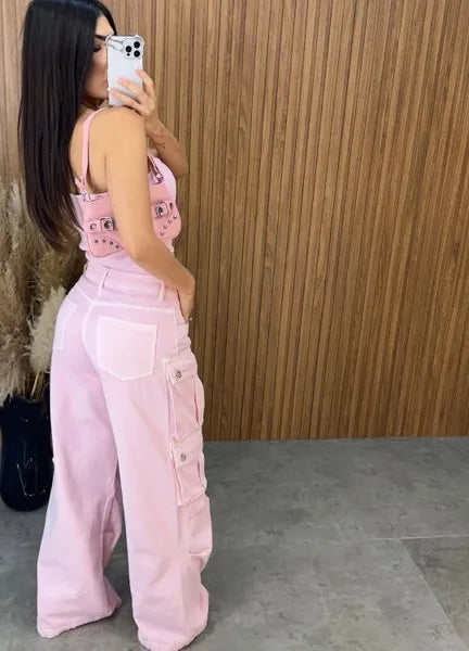 Cropped Jeans Assimétrico Alcance - Rosa