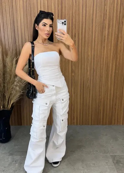 Cropped Jeans Assimétrico Alcance - Branco