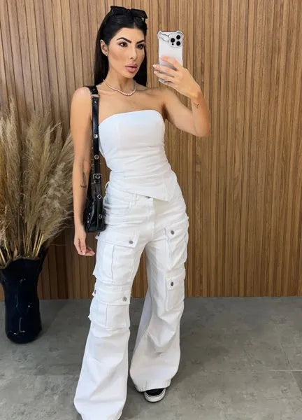 Cropped Jeans Assimétrico Alcance - Branco