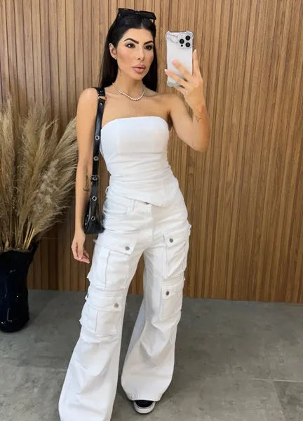 Cropped Jeans Assimétrico Alcance - Branco