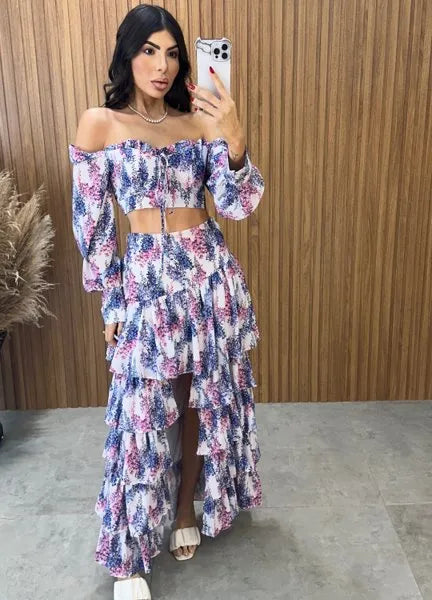 Conjunto Búzios Floral - Off/Lavanda