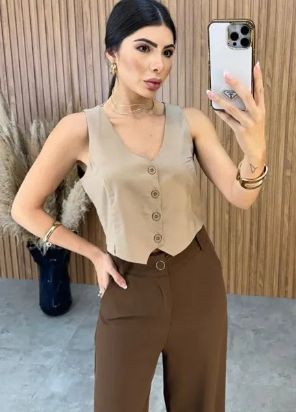Colete Vivi Linho - Nude