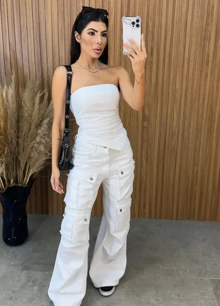 Cropped Jeans Assimétrico Alcance - Branco