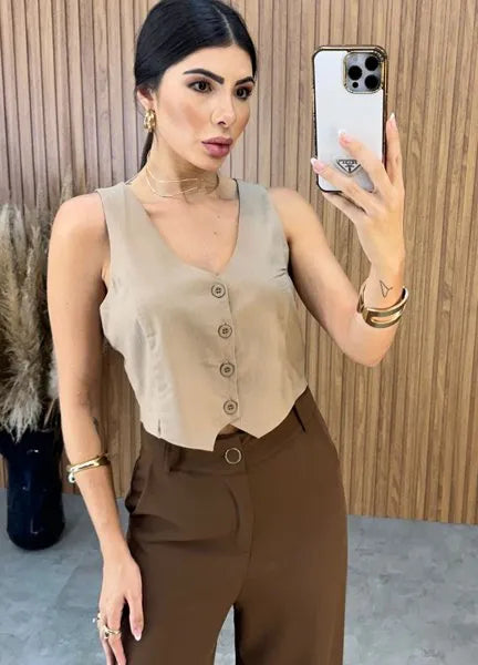 Colete Vivi Linho - Nude