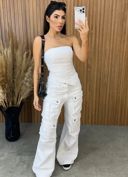 Cropped Jeans Assimétrico Alcance - Branco