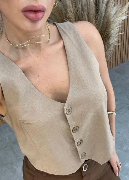 Colete Vivi Linho - Nude