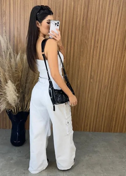 Cropped Jeans Assimétrico Alcance - Branco