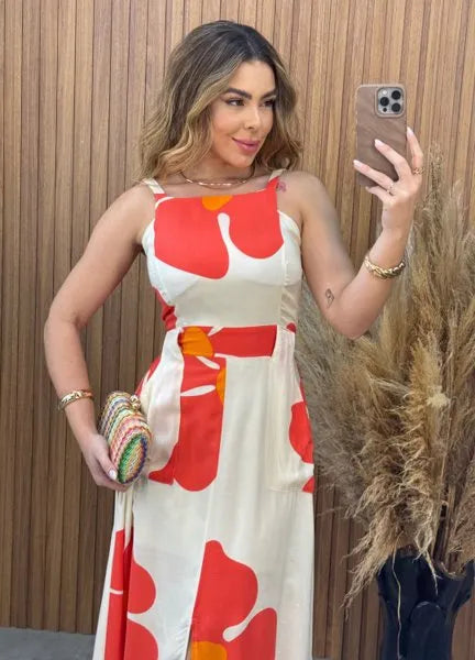 Vestido Karen Floral - Laranja