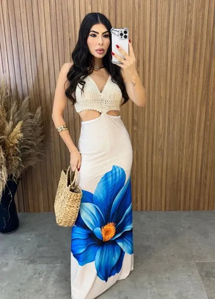 Vestido Ilhabela Floral - Azul/Off