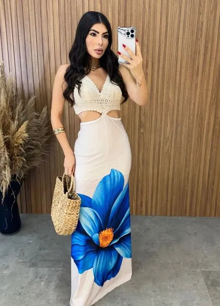 Vestido Ilhabela Floral - Azul/Off