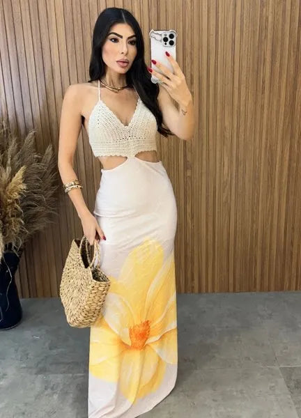 Vestido Ilhabela Floral - Amarelo/Off
