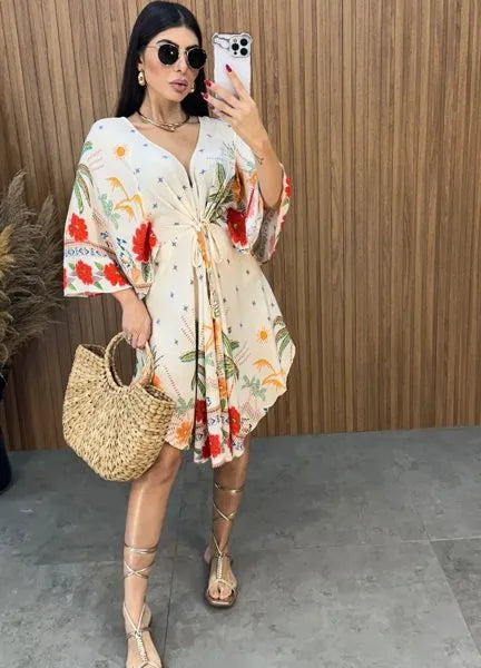 Vestido Bata Floral - Off
