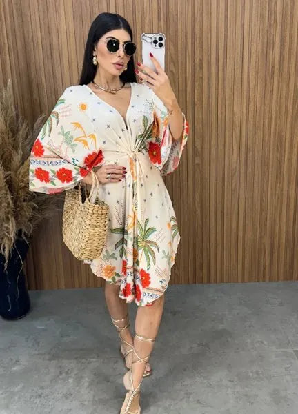 Vestido Bata Floral - Off