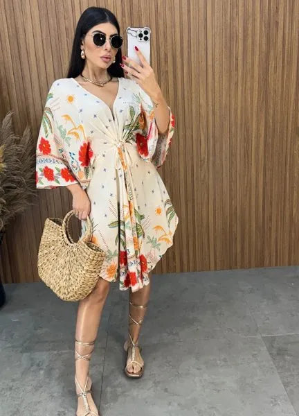 Vestido Bata Floral - Off
