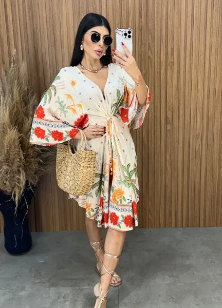 Vestido Bata Floral - Off