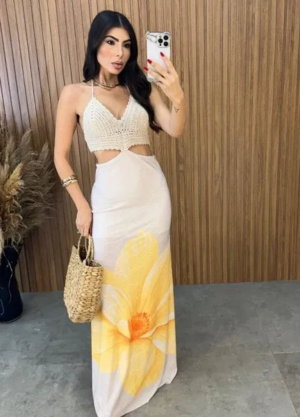 Vestido Ilhabela Floral - Amarelo/Off