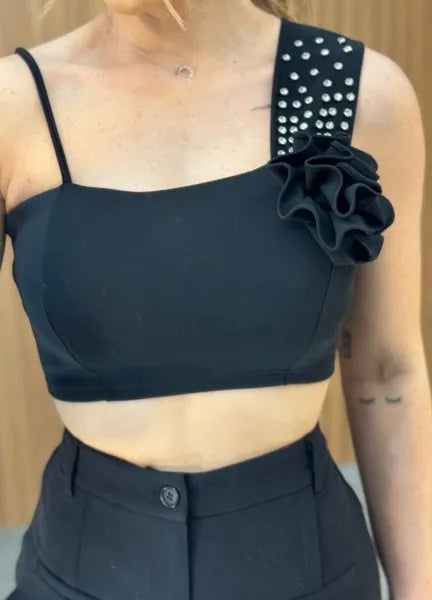 Cropped Alice Flower - Preto