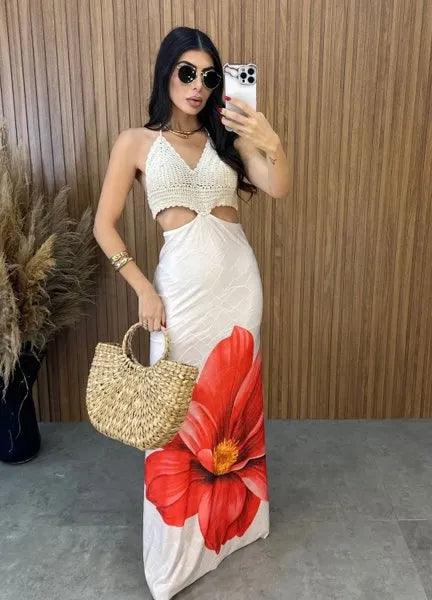 Vestido Ilhabela Floral - Vermelho/Off