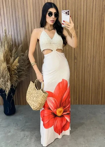 Vestido Ilhabela Floral - Vermelho/Off