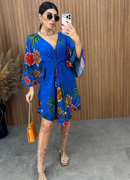 Vestido Bata Floral - Azul
