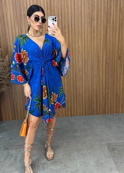 Vestido Bata Floral - Azul