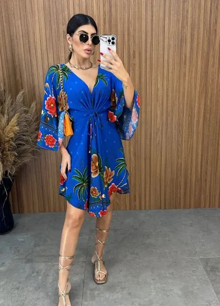 Vestido Bata Floral - Azul