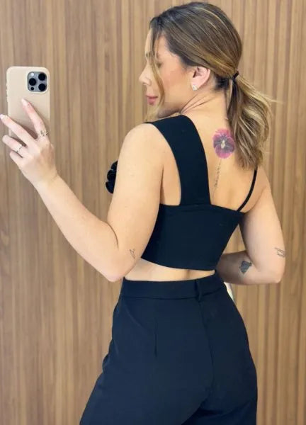 Cropped Alice Flower - Preto