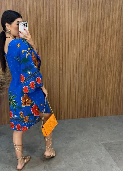 Vestido Bata Floral - Azul