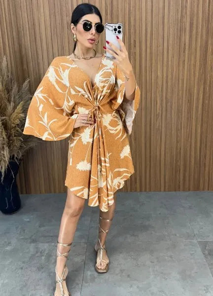Vestido Bata Floral - Nude