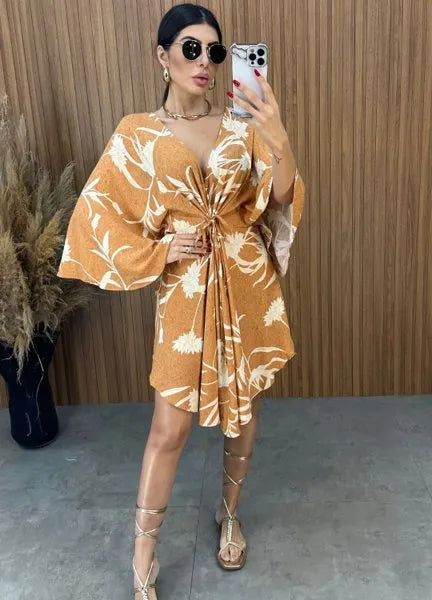 Vestido Bata Floral - Nude