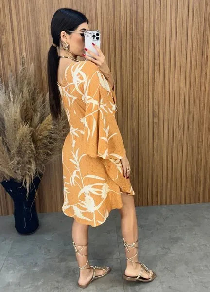 Vestido Bata Floral - Nude