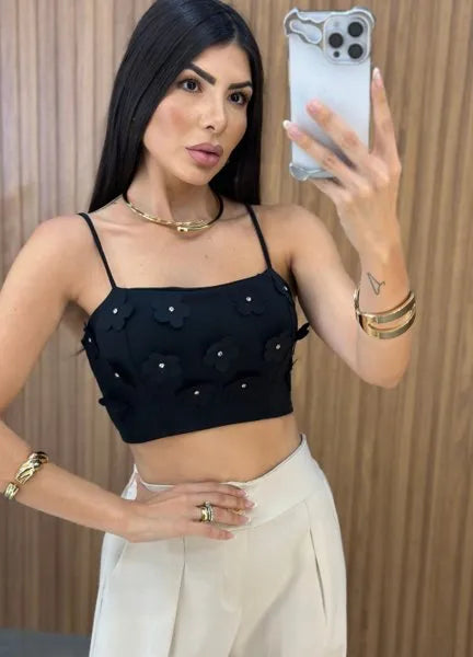 Cropped Malu Flower - Preto