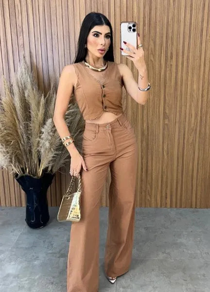 Colete Maju Jeans - Caramelo