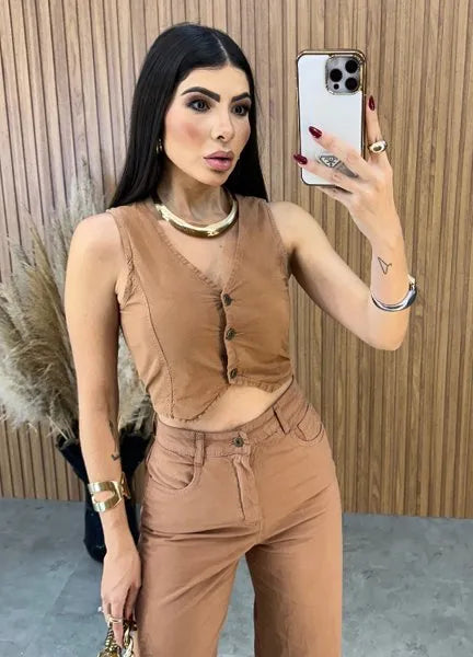 Colete Maju Jeans - Caramelo